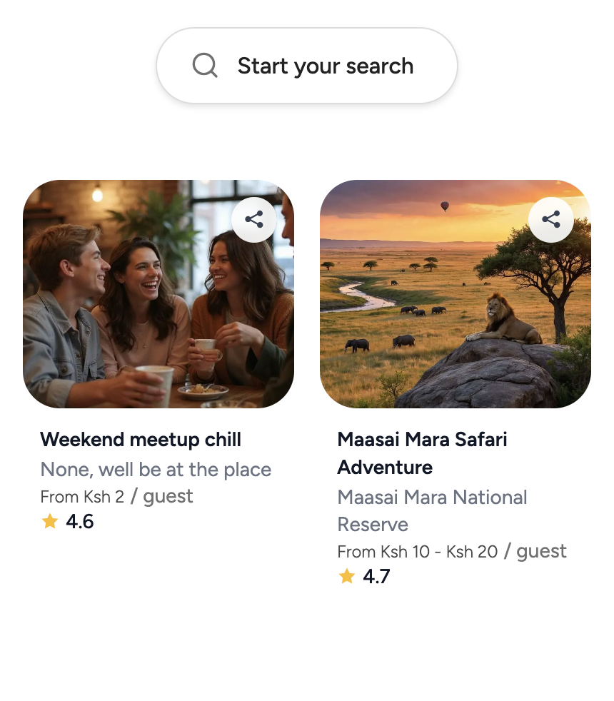 Ryfty app showing diverse experiences